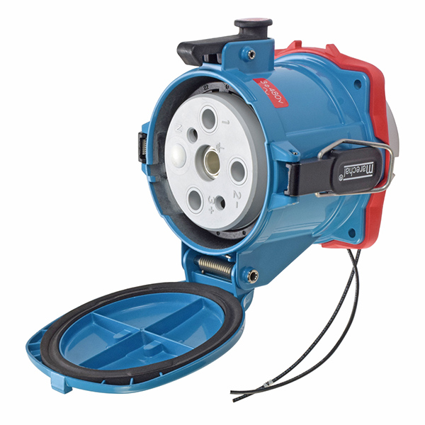 37-24043-972-180-4X - DS200 RECEPTACLE METAL BLUE SIZE 6 TYPE 4X 3P+G 200A 480 VAC 60 Hz +2 AUX 180 DEGREE OPENING LID TYPE 4X WATERTIGHTNESS